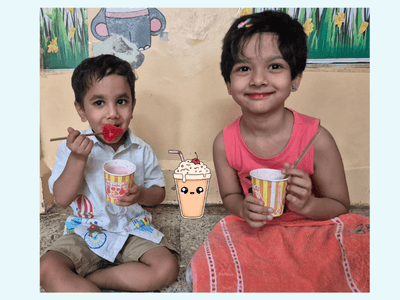 enjoing ice-cream at childcare center in anandnagar pune